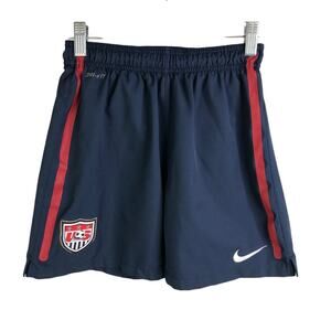 Nike Dri Fit Soccer Short Boys Size Medium Navy Blue red stripe Tie Waist